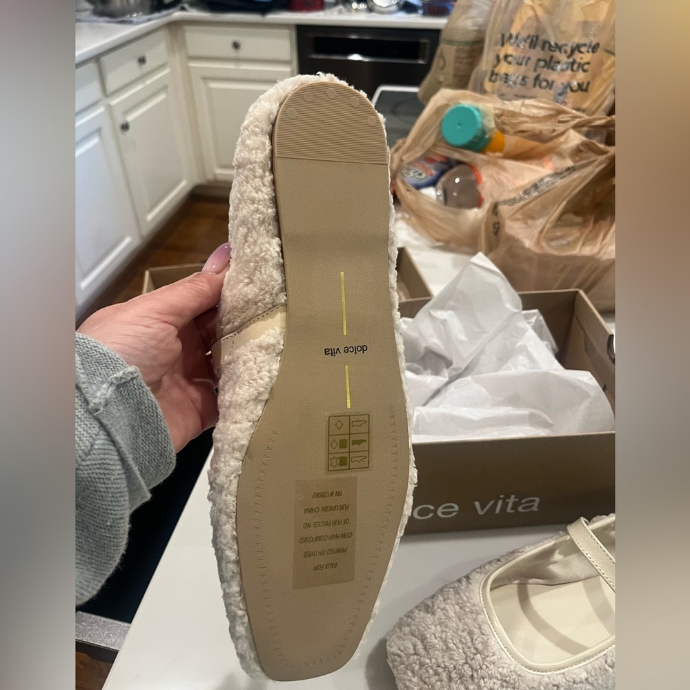 Beige Fuzzy Slip-On Flats
